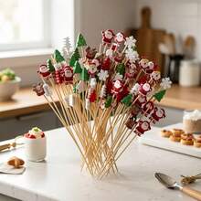 100Pcs Christmas Party Picks, Party & Event Supplies. Ideal For Christmas Party Decorations. Assorted Designs With Branches, Snowflakes, Snowmen, Reindeer And More Patterns. - Multiple Styles - View 7