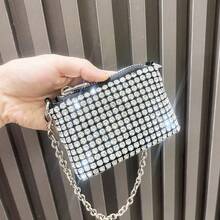 Dancing Engine Portamonete mini con strass scintillanti, borsa a mano con catena corta realizzata a mano - Argento - Visualizzare 11
