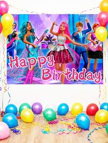 MASSDI Birthday Party Photo Backdrop, 4 Styles Disco & Fashion Character Printed Banner, Vivid HD Pattern, Wrinkle-Proof Polyester, Pre-Punched Holes, Perfect For Party Photo Booth, Dessert Table, Wall Hanging & Birthday Celebration Decorations - Multiple Styles - View 2