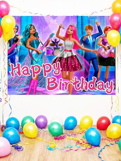 MASSDI Birthday Party Photo Backdrop, 4 Styles Disco & Fashion Character Printed Banner, Vivid HD Pattern, Wrinkle-Proof Polyester, Pre-Punched Holes, Perfect For Party Photo Booth, Dessert Table, Wall Hanging & Birthday Celebration Decorations