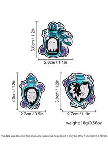 3Pcs Magic Potion Bottle Ghost Cat Enamel Pin Set Gothic Halloween Lapel Brooch Pack For Backpack Jacket Decor Gift - Multicolor - View 3
