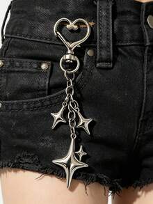 1pc Popular Retro Four-Star Pants Chain, Alloy Keychain, Keychain, Bag, Star Pendant, Bag Accessories - Silver - View 1