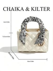 1pc Solid Color PU Fabric Women's Fashion Handbag, Square Quilted Diamond Stitch Design With Double Handles, Scarf Decoration, Metal Eyelets, Detachable Adjustable Shoulder Strap, Suitable For Hand Carry, Crossbody, Crossbody, Daily Shopping (With Scarf) - Multicolor - View 3