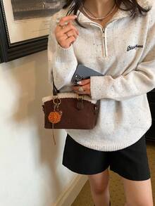 Furry Bucket Bag For Women, Vintage Versatile Handbag, Shoulder Bag, Crossbody Bag, Autumn/Winter - Coffee - View 4