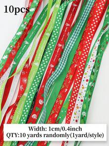 10pcs Christmas Gift Wrapping Ribbons, Random Patterns, Snowflake Deer Christmas Tree Pattern Woven Ribbon, Christmas Tree Wreath Decoration Bow Pendant, Gift Box Packaging Ribbon, Party Decoration Colorful Ribbon, - View 14