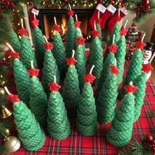 6pcs Christmas Tree Shaped Beeswax Candle Set, Perfect For Home Decor, Creating Holiday Atmosphere, And Providing Unique Gift Ideas - Multicolor - View 6