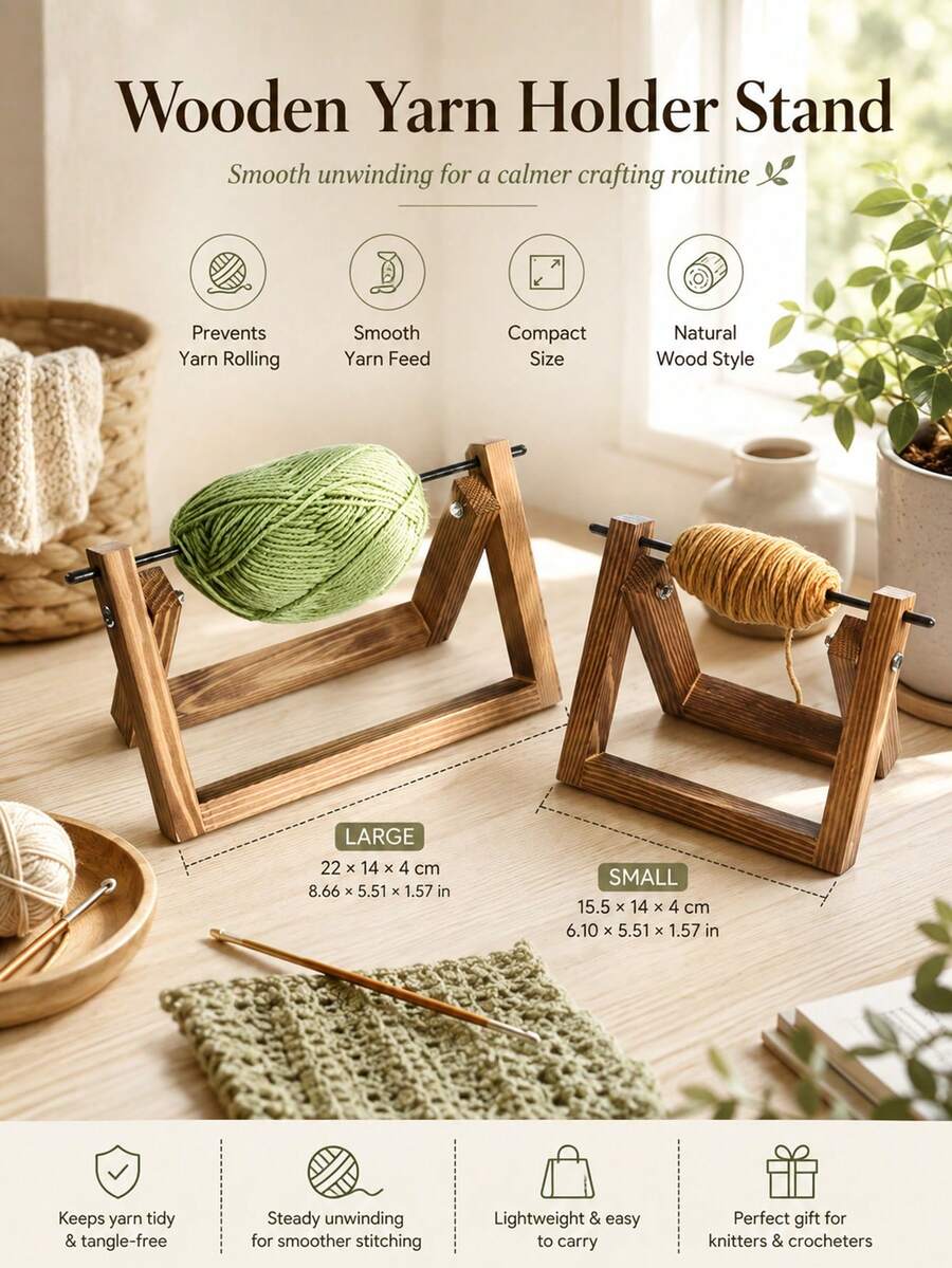 1 buah Tempat Benang Kayu, Rak Penyimpanan Benang Kayu Alami, Desain Pengeluaran Halus, Alat Merajut dan Merenda Buatan Tangan, Mencegah Benang Menggulung, Cocok untuk Ruang Kerajinan, DIY Rumah dan Penggunaan sebagai Hadiah - A - View 1