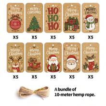 50pcs Vintage Christmas Gift Tags With Jute Rope, Christmas Tree, Snowman, Reindeer And Santa Claus Patterns, Holiday Paper Gift Labels, Suitable For Christmas Gifts, Gift Wrapping And Party Decoration Hanging Tags - Multicolor - View 8