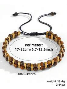 1pc Men's Tiger Eye & Black Onyx Beaded Woven Bracelet, Adjustable, Suitable For Daily Wear, Outings, Matching Accessories, Gift - Multicolor - View 3