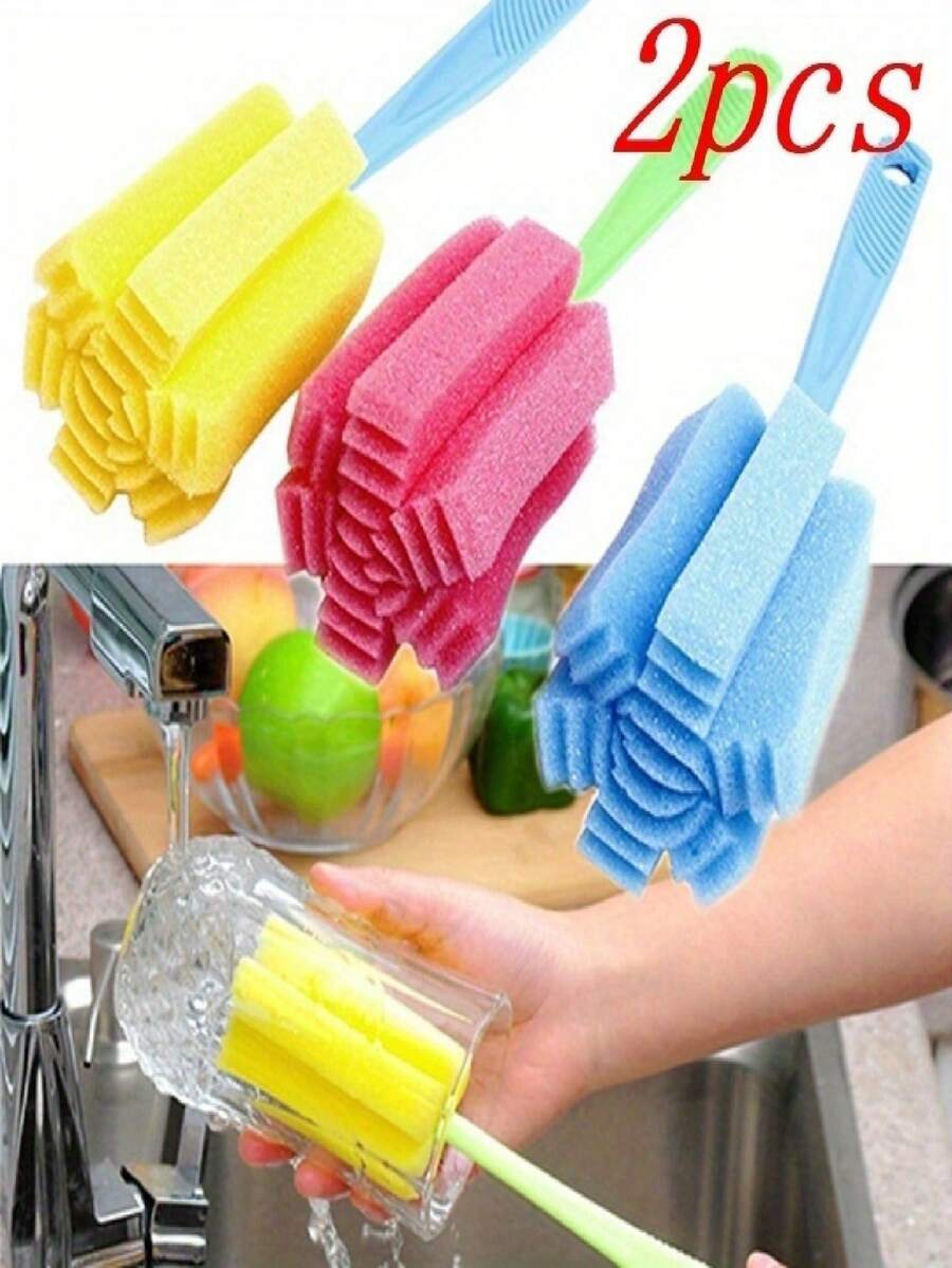 6-Pack Kitchen Cleaning Sponge Brushes, Suitable For Wine Glasses, Bottles And Teacups, Random Colors, Cleaning Supplies - Set - View 1