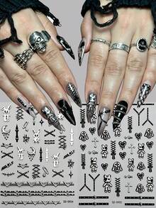 2Pcs 5D‑Embossed Gothic‑Bunny Nail‑Stickers,Punk Y2K Cross Strap Heart Moon Star Self‑Adhesive Nail Decals, Dark Cool Rabbit Nail Art Decorations For DIY Manicure Salon Home - Multicolor - View 10
