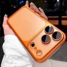 Luxury Transparent Matte Plating Phone Case Compatible With Iphone 18 Pro Max 17 16e 15 14 Plus 13 12 11 Pro,With Lens Protection,Metallic Color Frame Back Cover - Orange - View 6