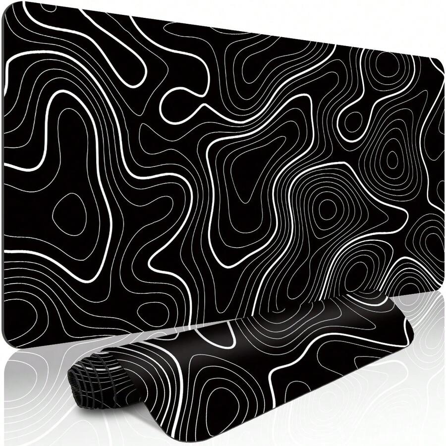 Minimalist Black & White Streamline Pattern Gaming Mouse Pad, Non-Slip Rubber Desk Mat, Smooth Glide Surface, Suitable For Computer Laptop Office Home, Abstract Art Decor, Back To School Supplies - A - View 1