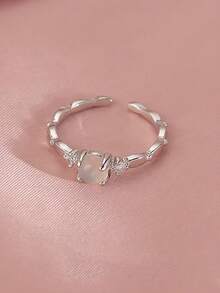 1pc Minimalist Fashion Versatile Premium Sense Unique Vintage Open Index Finger Ring Birthday Gift Faux Moonstone Ring For Women - Silver - View 2