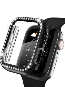 Glass+Diamond Cover Compatible With Apple Watch Case 46mm 42mm Bling Bumper Protector For Watch Series 11 10 46 42mm Watch Case - Black - View 3
