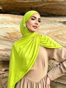1PC Women's New Large Size Hijab Headscarf Long Scarf Solid Color Casual Soft - Grass Green - View 3
