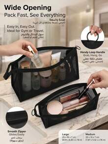 3Pcs Mesh Makeup Bag Set, Zipper Transparent Cosmetic Pouches,Lightweight Breathable Polyester Toiletry Organizer Bags,Multi‑Size Travel Storage Pouch For Cosmetics,Brushes,Skincare,Stationery,Ideal For Vacation,Gym,Bathroom,Daily Use,Thoughtful Gift - Multicolor - View 9