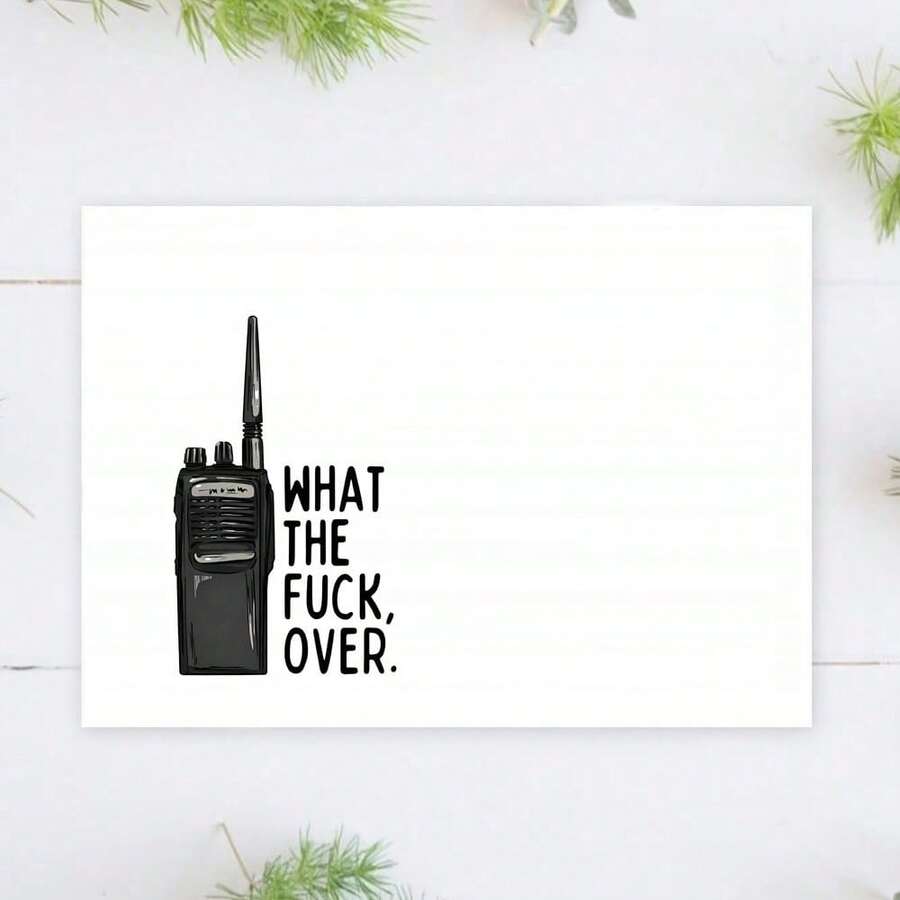 1pc What The F Over Card, Walkie-Talkie Sarcastic Humorous Greeting Card With Envelope, Vintage Radio Illustration Funny Quote Creative Card, Playful Teasing Friendship Joke Card, Fun Humorous Gift Card For Best Friend - Multicolor - View 1