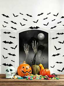120/72/60/12pcs Halloween Bat Decorations, Halloween 3d Bat Wall Decor, Black Bat Wall Stickers, Black Bat Decals, Reusable, Suitable For Bathroom, Bar, Restaurant, Bedroom Door, Halloween Party Supplies, Winter Halloween Home Decor - Multiple Styles - View 6