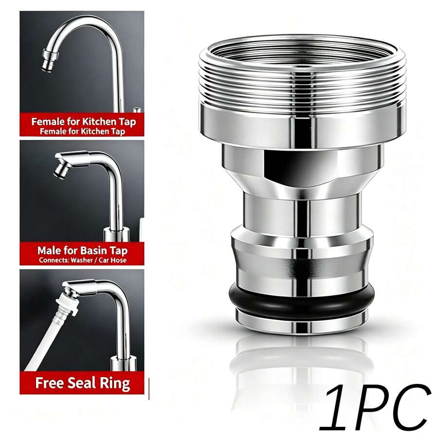 22mm Internal Thread/24mm External Thread Fine Thread Tap Adapter, -Plated Faucet Quick Connector, Kitchen Sink Mixer Tap Accessory, Washing Machine And Water Pipe Connector - Round - View 1