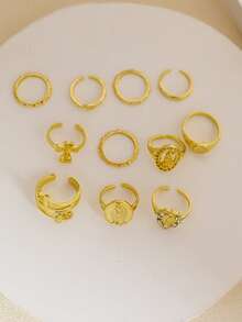 11pcs Exaggerated Rhinestone Crown & Cross Punk Fashion Finger Rings, Suitable For All Occasions, Great Jewelry Gift - Yellow Gold - View 4