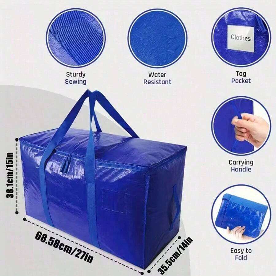 Heavy-Duty Storage Bags, Waterproof Extra-Large Totes With Reinforced Handles, Double Zippers, Foldable For Clothing & Blankets