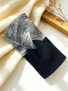 DUOJIAOYAN 1pc Autumn/Winter New Cross Gradient Dual-Color Patchwork Wide Elastic Hair Band, Sports Cold-Proof Warm Headband Accessory - Multicolor - View 20