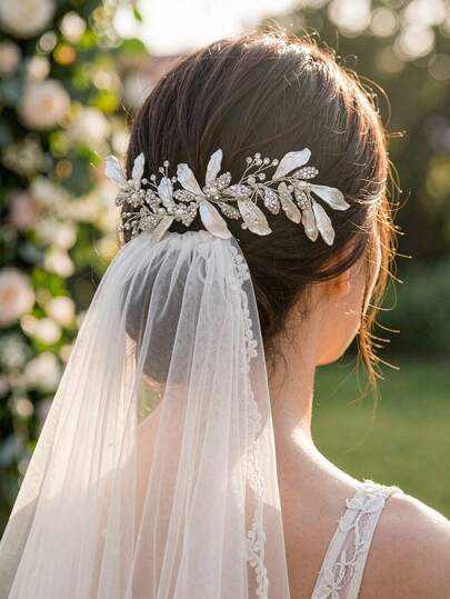 Premium Silver Leaf Bridal Hair Clip, Rhinestone & Pearl Hair Accessory For Wedding Dress, Wedding Ceremony, Toasting Dress, Updo Styling