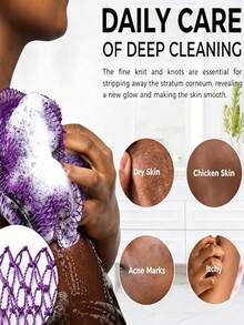 Jaring Mandi Eksfoliasi Gaya Afrika dengan Kantong Sabun, Scrub Tubuh dan Penggosok Punggung Nilon Panjang yang Elastis - Beraneka warna - View 2