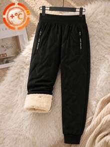 1pc Tween Boys Thick Comfortable Simple Outdoor Casual Pants, Spring/Autumn/Winter - Black - View 9