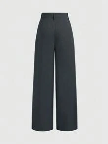 Plus Size Women's Minimalist Design Long Pants, Hook & Zipper Closure, Thin Pure Gray Wide Leg Pants, Slim Fit, Fashionable Wide Leg Pants, Suitable For All Seasons, Recommended For Spring - Grey - View 2