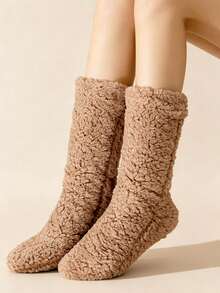 1/2 Pairs Unisex Extra Thick Coral Fleece Warm Winter Sleeping Socks - Thick Warm, Comfortable Indoor/Outdoor Home Slippers, Machine Washable, Perfect For Cold Floors And Bed Use - Multicolor - View 17