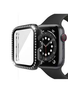 Glass+Diamond Cover Compatible With Apple Watch Case 46mm 42mm Bling Bumper Protector For Watch Series 11 10 46 42mm Watch Case - Black - View 6