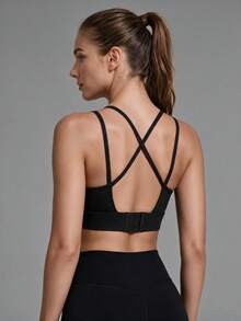 Hotalk Women's Wire-Free, High-Support Sports Bra With A Sexy Cross-Back Design And Adjustable Underband For Easy On And Off. - Black - View 4