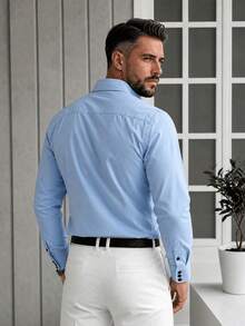 Men's Long Sleeve Casual Fashion Design Formal Shirt, Versatile Commuter Top For Spring And Autumn - Blue - View 5