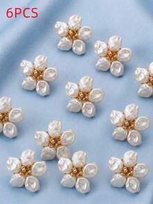 6/2/1pc Baroque Pearl Flower Shirt Button Covers, Elegant No-Sew Cufflink Clips, Floral Collar Pin & Sleeve Decor Accessories For Wedding & Party - Multicolor - View 6
