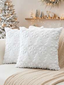 1pc/2pcs Christmas Pillow Case, Christmas Decoration, Christmas Tree Pattern Pillowcase, Soft Plush Faux Leather, Holiday Winter Home Decor, Suitable For Sofa, Bed, Porch - White - View 1