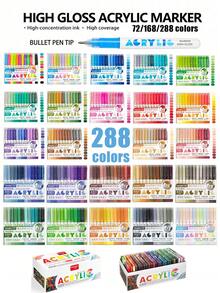 GuangNa 12/36/60/96/168/288 Colors High Gloss Acrylic Paint Marker Set, Student Art Professional Painting Pens, 36 Colors Skin Tone Set 1.0mm Gel Pens, Stackable Colors, Vibrant Fluorescent Ink, Waterproof, Light-Resistant, Strong Coverage, Large Ink Capacity, Suitable For Glass, Rock, DIY Coloring Books, Back To School Gift Set For Boys/Girls - Multicolor - View 1