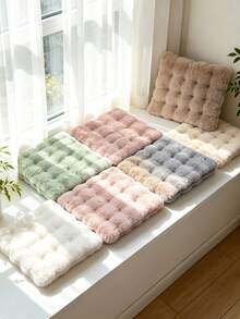 1pc Comfortable Plush Square Seat Cushion, Bubble Texture Faux Rabbit Fur Surface, Soft Thickened Design, Suitable For Vanity Stool, Dining Chair And Computer Chair, Women's Room Decor, Autumn Home Decor, Indoor Living Room And Bedroom Use - Multicolor - View 6