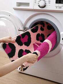 1pc Bathroom Rug Mat, Flocked Soft Touch, Pink Leopard Print, TPR Non-Slip Back, Suitable For Kitchen, Outdoor, Indoor, Hallway, Bedroom, Living Room, Machine Washable Easy To Clean, Autumn Bathroom Decor Rug - Multicolor - View 7