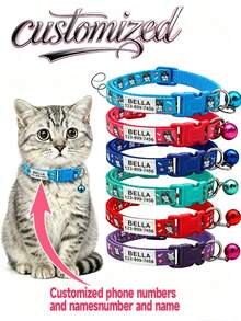 Personalized Pet Collar With Bell - Customized Engraved Cat & Small Dog Collar, Durable PP Material, Adjustable, Cartoon Dog Pattern Design, Ideal Pet Gift - Multicolor - View 1
