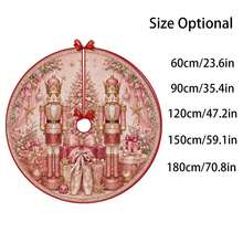 1pc Patterned Christmas Tree Skirt, Elegant Color Holiday Decor, 5 Sizes, Unisex Holiday Gift, Suitable For Home And Party Christmas Home Decoration - Pink Nutcracker - View 3