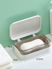 1pc Color-Matched Patchwork Double-Layer Flip-Top Soap Box, Minimalist Travel Soap Box With Lid, Creative Soap Tray With Drainage System Transparent Storage Box, Suitable For Bathroom And Travel, No Drilling Required (Box Included) - A - View 6