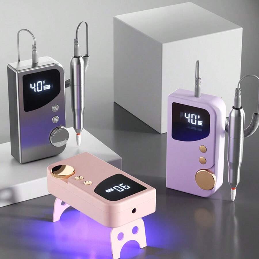 2-In-1 Portable Electric Nail File & UV LED Lamp Station, 40 Speeds Rechargeable E-File Machine Kit With LCD Display, Professional Cordless Manicure Set For Acrylic Gel Polish Removal