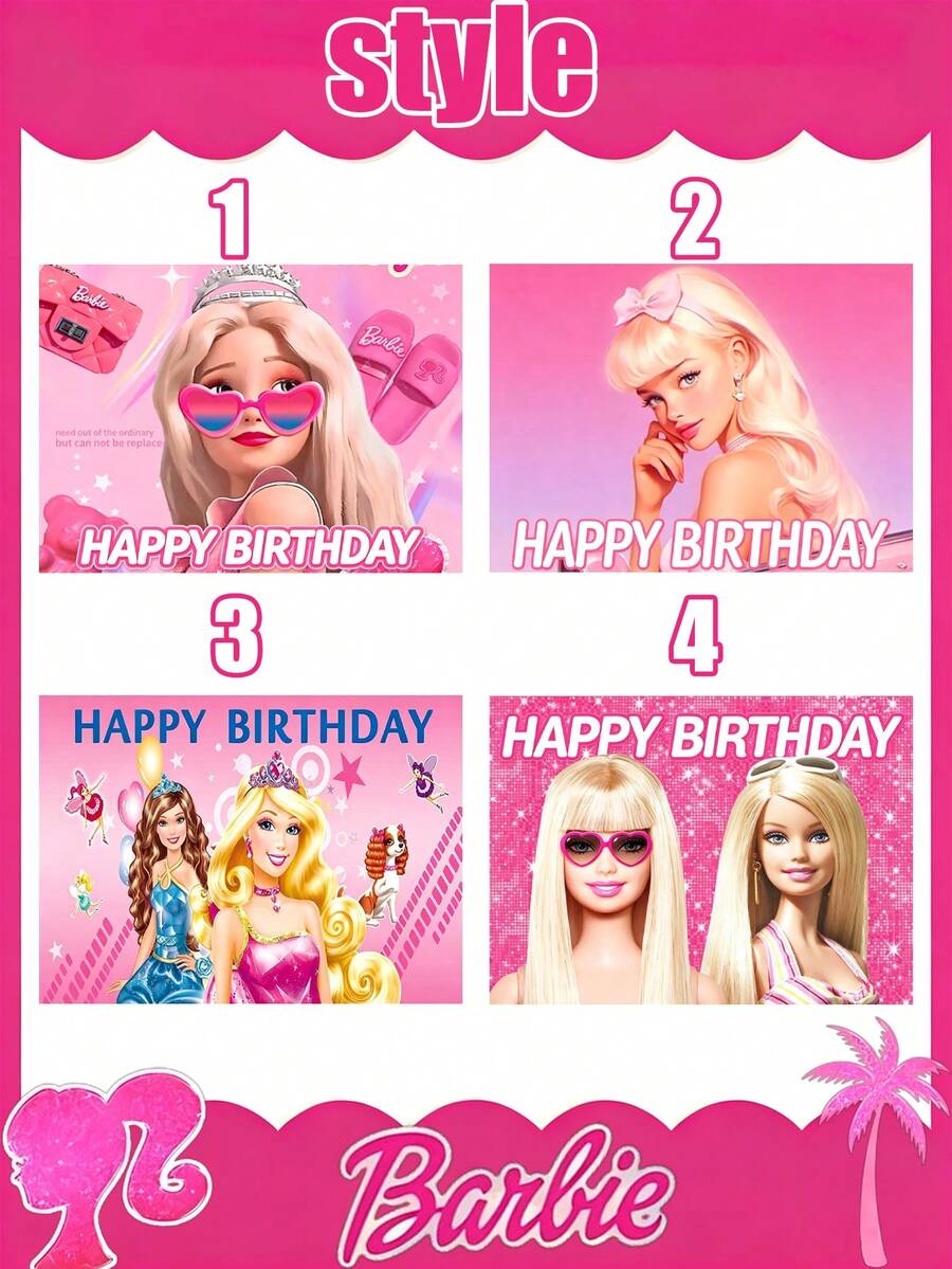 MASSDI Birthday Party Backdrop, Multi-Style Pink Portrait Print Photo Banner, High Definition Ink Printing, Foldable Polyester, Pre-Punched Holes Quick Setup, Perfect For Party Photo Booth, Dessert Table Background, Wall Hanging & Celebration Decor - Multiple Styles - View 1