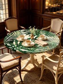 1pc Tropical Leaf Monstera Pattern Printed Round Tablecloth, Daily Tablecloth, Table Cover, With Elastic Edge, Soft Wrinkle-Resistant, Waterproof Oil-Resistant Scratch-Resistant, Suitable For Round Dining Table, Outdoor Restaurant Decoration And Outdoor Party, Kitchen, Baking, Outdoor Decoration, Outdoor Patio, Breakfast, Brunch And Party Decoration - Multicolor - View 8