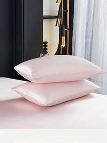 2pcs Pink Satin Envelope Pillowcase Set, Premium Silky Satin, Soft And Breathable, Wrinkle-Resistant, Gentle On Hair And Skin, Pillowcase Without Filling, Silky, Super Soft And Breathable, Machine Washable. Envelope Closure, Cool And Comfortable, Super Soft Pillowcase, Suitable For Standard Double, Queen And Single Beds. Dorm Bedding Back To School Season - Pink - View 1