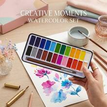 24 Colors Solid Watercolor Paint Set With Brush & Mixing Palette - Professional Portable Painting Kit For Artists, Beginners & Students - Sets - View 3