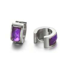 2 Pcs Silvery 304 Stainless Steel Multicolor CZ Huggie Hoop Earrings, Low Allergy Punk Unisex Hip Hop Jewelry Gift - 2 Pcs Silvery - View 7