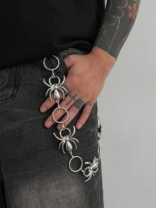 1pc Vintage Punk Skeleton Waist Chain Unisex Street Y2K Metal Pants Chain Hip Hop Dark Gothic Style Outfit Accessory - Silver - View 7